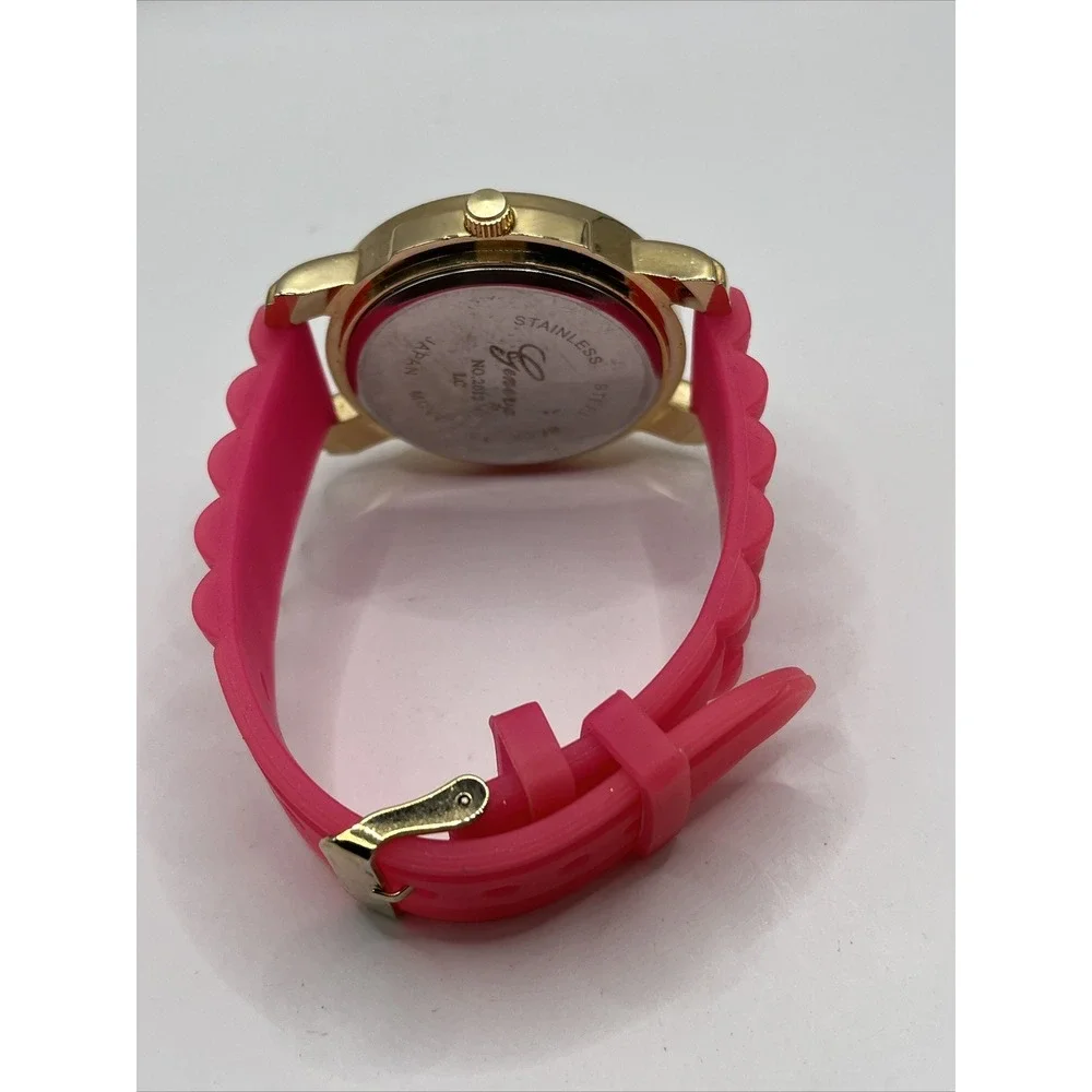 Geneva Women's Watch Gold Rhinestone Bezel Pink Silicone Band- New Battery‎